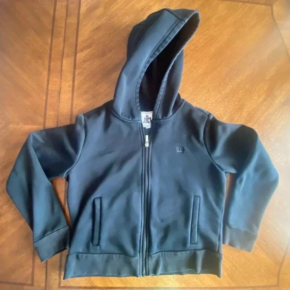 Juicy by Juicy Couture Womens Black Full Zip Hoodie Crown Logo Scuba Fleece S